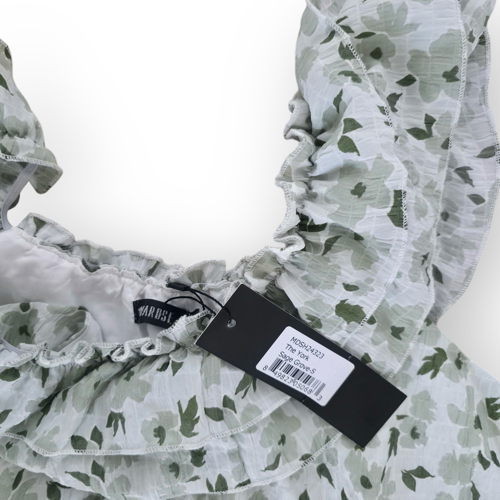 Mikarose The York Maxi Dress White/Green Floral Flutter Sleeve Dress Women Sz S - Picture 8 of 16